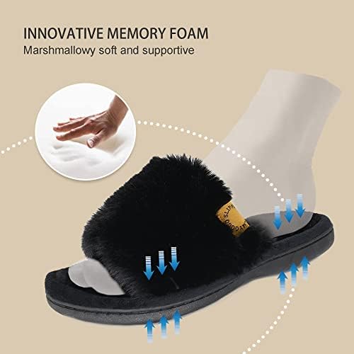Onmygogo Indoor Slippers for Women Open Toe with Memory Foam, Soft Faux Fur Nonslip House Slippers - Image 5