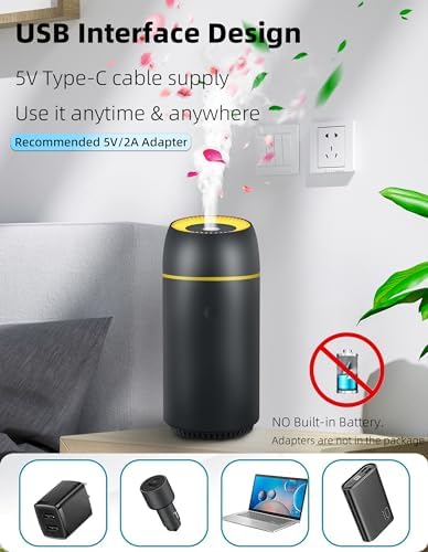 Car Diffuser for Essential Oils Portable Mini Ultrasonic Mist Humidifier 100ml USB Aromatherapy Diffuser Freshener with Colorful Lights for Small Space Home Office Bedroom (Black) - Image 5