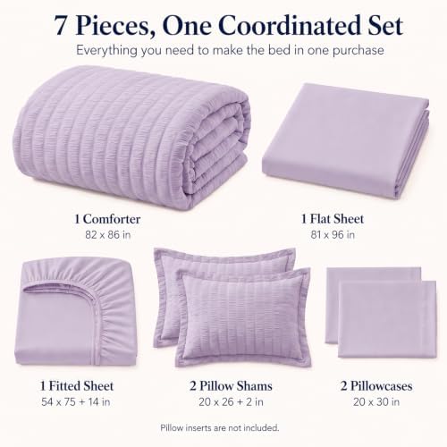 CozyLux Full Comforter Sets, 7 Pieces Light Purple Seersucker Bed in a Bag - Image 2