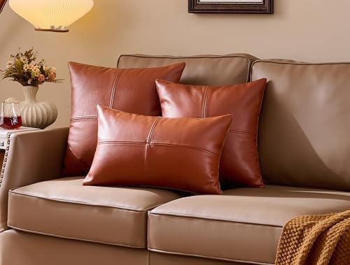 Full Grain Leather Throw Pillow Cover (18" x 18") (Brownish Orange) - Image 5