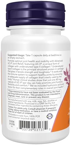 NOW Supplements, UC-II Advanced Joint Relief with Undenatured Type II Collagen, plus Hyaluronic Acid, Boron, Vitamin D-3, 60 Veg Capsules - Image 3