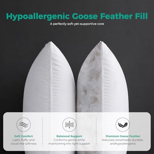Three Geese Adjustable Layer Goose Feather Pillow,Assembled Bed Pillow, Soft Cotton Cover,Good for Side and Back Stomach Sleeper, Standard/Queen Size,Packaging Include 1 Pillow - Image 6