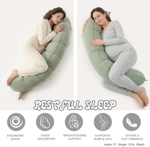 Peallow(Pat. Pend) – Long Round Body Pillow for Adults, Bolster Pillow for Sleeping, Soft and Supportive Pillow for Sleeping & Lumbar Support (Celadon Green,59") - Image 5