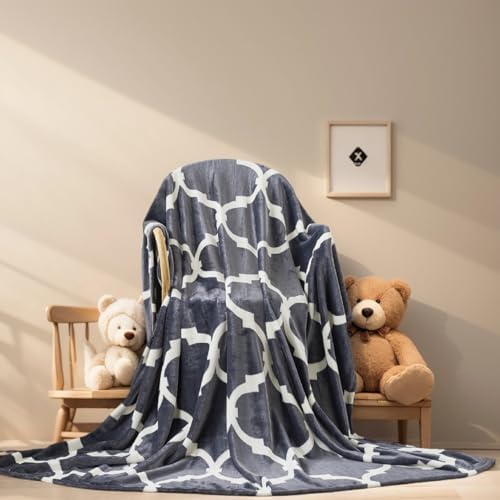 Richave Gray Pattern Throw Blanket,Premium Lightweight Anti-Static 50x60 Inches Travel Size Throw Blankets for Couch, Sofa, Chair, Bed, Camping, Picnic,Grey and White by RICHAVE