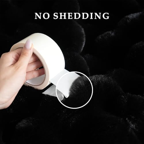 BENVWE Faux Fur Throw Blanket for Couch Bed - Fluffy Soft Thick Bubble Blanket for Living Room Home Decor - Fathers Day Birthday Gifts for Women Men, Black, 60" x 80" - Image 4