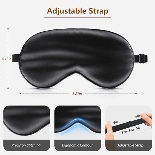 Sleep Mask Silk Eye Mask for Men Sleeping Mask, Adjustable Elastic Strap for Night Shading Sleep Mask, Soft and Comfortable for Both Men and Women (Black, 2 Packs) - Image 6