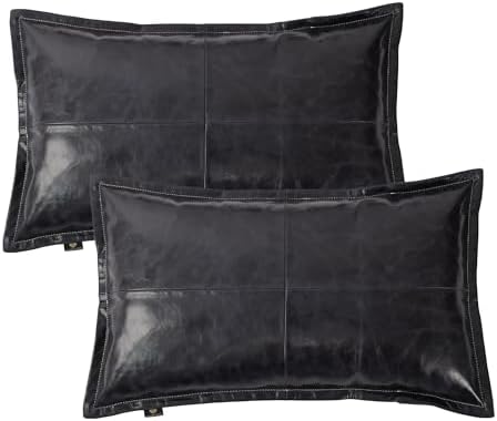 LL LEATHER LOVERS 100% Lambskin Leather Pillow Cover - Sofa Cushion Case - Decorative Throw Covers for Living Room & Bedroom, Ink Blue Box Pack of 2-18X26 Inch by LLLEATHERLOVERS
