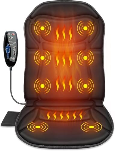 Back Massager Chair Pad, Back Massager with Heat, 5 Vibration Modes & 2 Heat Levels Massage Seat Cushion, Electric Massage Pad for Back Pain Relief, Birthday Gifts for Men Husband Dad Mom Women by CUPILO