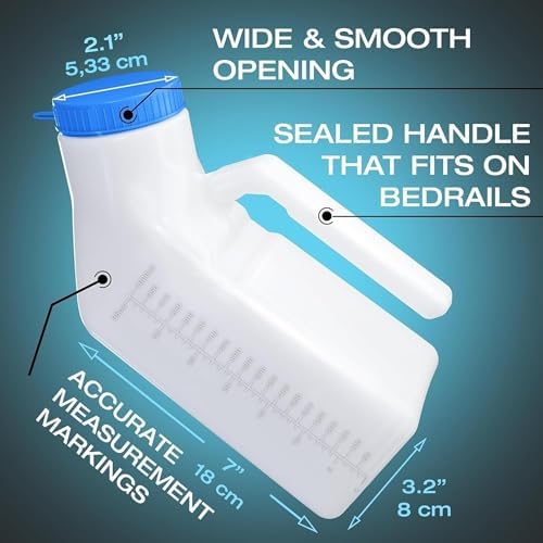 Urinals for Men Glow in The Dark Lid by Tilcare (2 Pack) - 32oz/1000mL Thick Plastic Mens Bedpan Bottle with Screw-on Lid - Spill Proof Urinary Chamber - Male Portable Travel Pee Bottles - Image 5