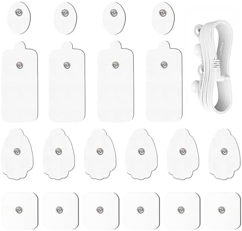 20 Pack TENS Unit Electrode Pads + 1/4 Wire Cable Combination Set. Reusable Premium Hydrogel Self-Adhesive Replacement Pads, Compatible with Belifu, AVCOO, NURSAL, TENS 7000, AUVON, Neocarbon (White) by Unknown