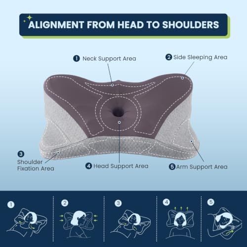 Sweetcrispy Queen Cervical Pillow for Neck and Shoulder - Ergonomic Memory Foam Pillows, Contour Side Sleeper for Adults, Cooling Orthopedic Neck Support for Back Stomach Sleepers, Middle Grey - Image 3