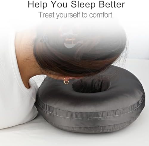 Washable Silky Satin Ear Piercing Pillow with Removable Pillowcase Smooth Cooling Donut Pillows Hole for Ear Pain Relief CNH Sleeping Pressure Sore Side Sleepers Ear Guard Protector, Dark Gray Cover - Image 3