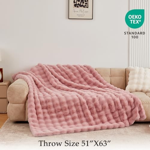 BENVWE Faux Fur Throw Blanket for Couch - Fluffy Soft Thick Bubble Blanket for Living Room Home Decor - Mothers Day Birthday Gifts for Women, Dusty Pink, 51" x 63" - Image 2
