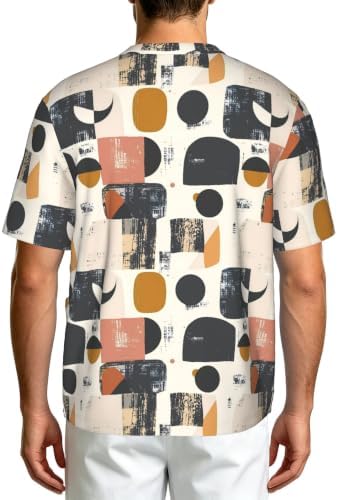 Men's Scrub Top,V-Neck Spill Wrinkle Resistant,3 Pockets-Minimal Abstract Shapes (3) - Image 2