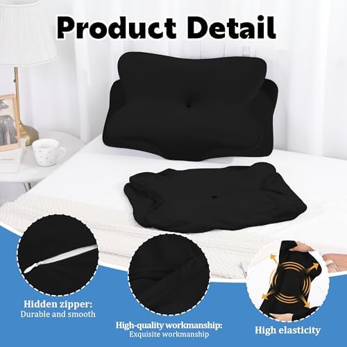 BALAPET 2 Pcs Velvet Cervical Neck Pillow Case, Soft Elasticity Pillowcase for Ergonomic Cervical Neck Pillow,Fuzzy Warm Flannel Pillow Cases with Zipper, Cover Only(Black) - Image 3
