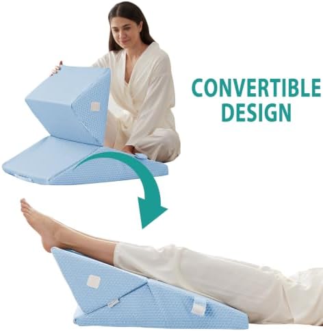 Bedluxe Wedge Pillow for Sleeping, Adjustable 9&12 Inch Foldable Bed Wedge Pillow Set, Orthopedic Memory Foam Triangle Pillows Wedge, 7-in-1 Elevated Pillows for Leg and Back Support, Light Blue - Image 3