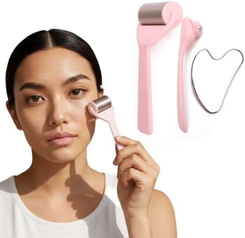 Stainless Steel Facial Gua Sha Tool Set, Ice Roller for Face&Eyes by Unknown