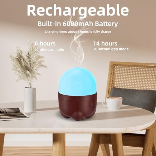 SEEDSEEL 150ML Rechargeable Battery Essential Oil Diffuser, Portable Cordless Aromatherapy Diffuser with 7-Color LED Light, 7-Hour Runtime, Quiet Design for Bathroom, Office, Outdoor - Image 2