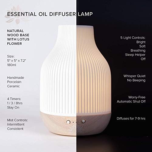 Sacred Lotus Love Ceramic Essential Oil Diffuser – Ultrasonic Aroma Diffuser with Wood Base, Ambient LED Light and Timer Settings - Image 2