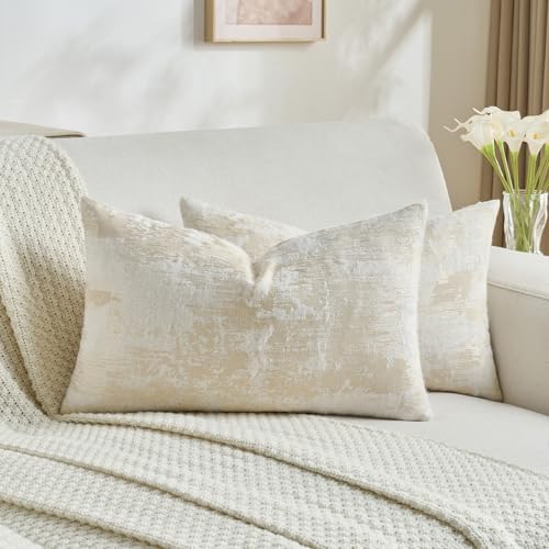 FUTEI Pack of 2 Faux Cashmere Throw Pillow Covers 12x20 Inch,Yellow White by FUTEI