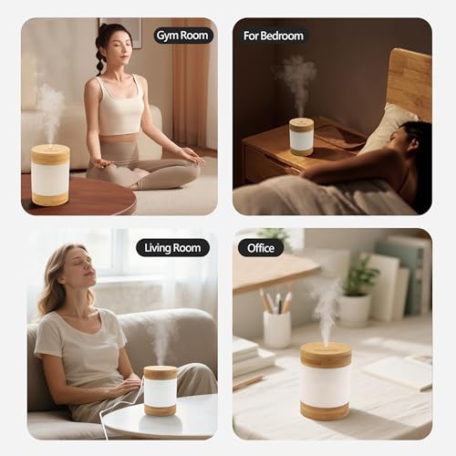 Bamboo Cool Mist Humidifier with Phone Stand, 400ml Ultrasonic Mini Humidifier, Quiet Desktop with Dual LED Night Light, USB-C Portable, Auto Shut-Off for Bedroom, Office, Travel - Image 4
