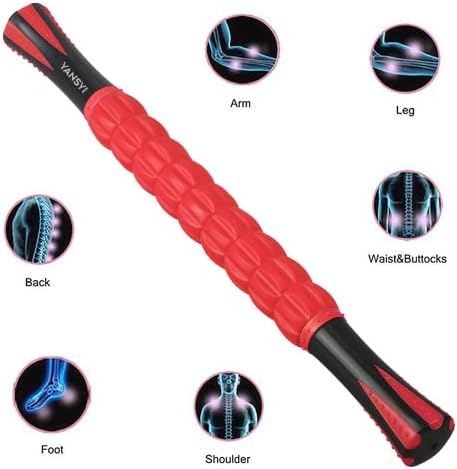 YANSYI Professional 9-Roller Deep Tissue Massage Stick - Portable Muscle Recovery Roller for Athletes, Relieves Post-Workout Soreness & Leg/Back Pain - Portable Physio Tool (Red) - Image 6