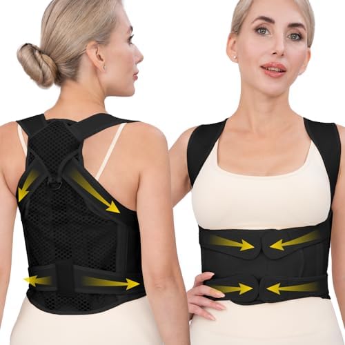 Back Brace Posture Corrector for Women & Men, Adjustable Full Back Support, Shoulder Straightener for Upper & Lower Back Pain Relief-Scoliosis, Hunchback, Waist Trainer (Large, Balck) by Unknown