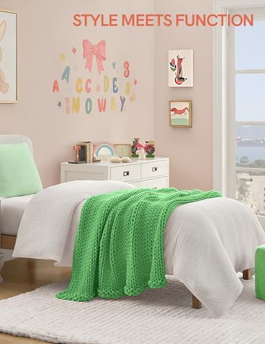 YnM Cooling Weighted Blanket, 100% Cotton Handmade Chunky Knitted Blanket, Weighted Lap, Breathable Heavy Blankets, Machine Washable Throw for Sleep or Home Decor (Green, 50x60 Inch, 10lbs) - Image 2