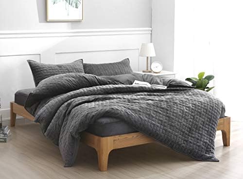 F.Y.Dreams Duvet Cover for Weighted Blanket 60x80 inches with 8 Ties/Minky Square Quilted/Dark Grey by FYDreams