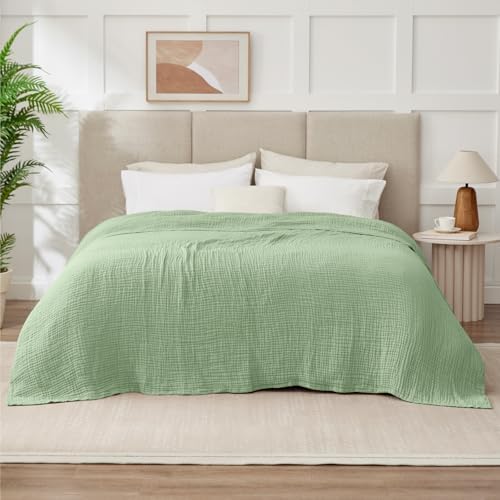 100% Cotton Muslin Blanket Twin 60" x 80", Breathable and Lightweight Cotton Twin Blankets for Couch, Soft Cooling Summer Gauze Blanket for Adults All Season, Sage Green - Image 6