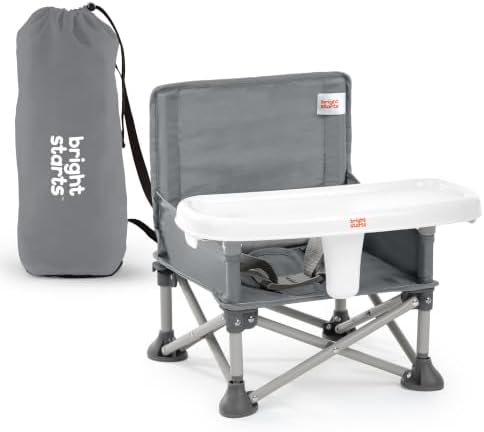 Bright Starts Pop ‘N Sit Portable Booster Seat, 3-in-1 Floor Seat, Travel High Chair & Toddler Booster with Feeding Tray, Indoor/Outdoor, Grey, 6 Months–3 Years by BrightStarts