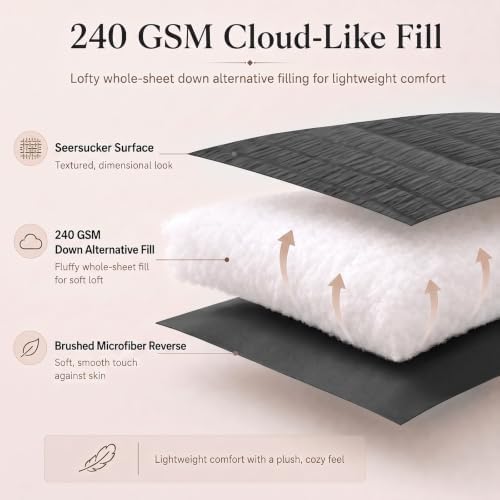 CozyLux Oversized Queen Seersucker Comforter Set, Dark Grey, 98 x 98 in - Image 3