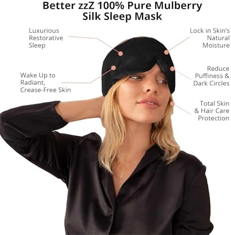 Better zzZ 100% Pure Mulberry Silk Sleep Mask for Women & Men – Adjustable Velcro Strap, Total Blackout, No Pressure Eye Mask for Deep Sleep & Travel Pouch Included - (Black) - Image 6