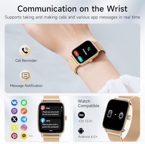 Smart Watch for Men Women, 1.85" HD Smartwatch Compatible iPhone/Samsung/Android (Answer/Make Calls), 100+ Sport Modes Fitness Tracker with Heart Rate/Sleep/SpO2 Monitor, IP68 Waterproof, Metal Band - Image 2