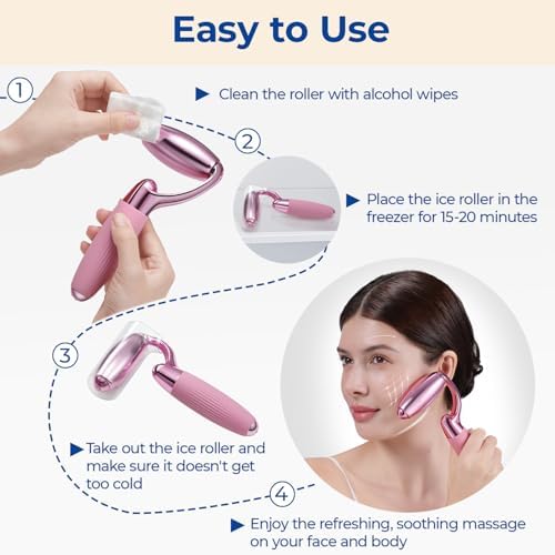 MORGLES Ice Roller for Face, Professional Face Roller Cryotherapy Tool to Reduce Puffiness, Redness & Headaches, Tighten Skin and Improve Lymphatic Drainage with Ergonomic Handle (Pink) - Image 6