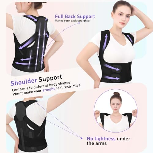 Posture Corrector for Women and Men Back Brace Straightener Pain Relief Back Support Lightweight Adjustable Hump Scoliosis Traction Correction Helps Reduce Upper Hunchback Slouching Kyphosis Black X-Large - Image 3
