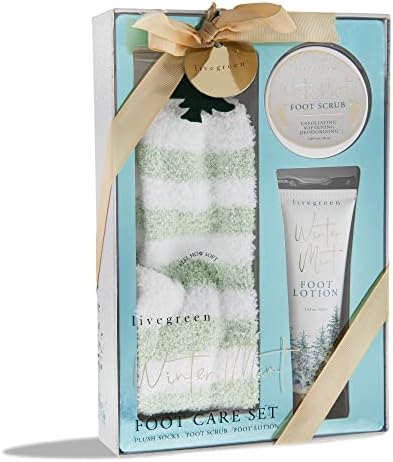 Live Green Bath and Body Present Set- Foot Spa Set with Fuzzy Socks, Lotion, and Scrub, Winter Mint by LiveGreen