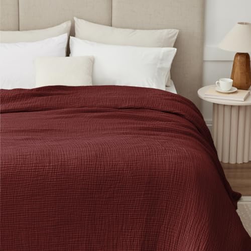 100% Cotton Muslin Blanket 50"x 60", 6 Layers Breathable and Lightweight Cotton Throw Blankets for Couch, Soft Cooling Summer Gauze Blanket for Adults All Season, Burgundy - Image 7