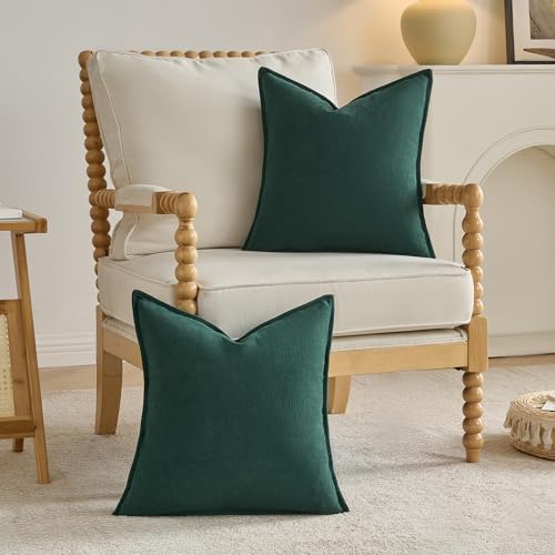 FUTEI Pack of 2 Chenille Throw Pillow Covers 20x20 Inch, Dark Green - Image 4