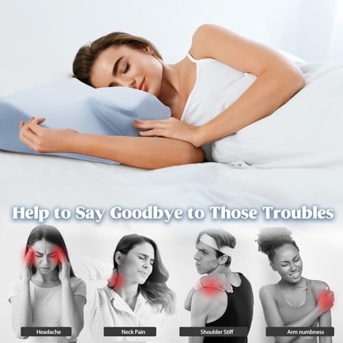 Cervical Pillow for Neck Pain Relief, Cooling Contour Memory Foam Pillows Support Odorless Ergonomic Neck Pillow Adjustable Orthopedic Bed Pillow for Side Back Stomach Sleeper with Pillowcase，Blue - Image 4