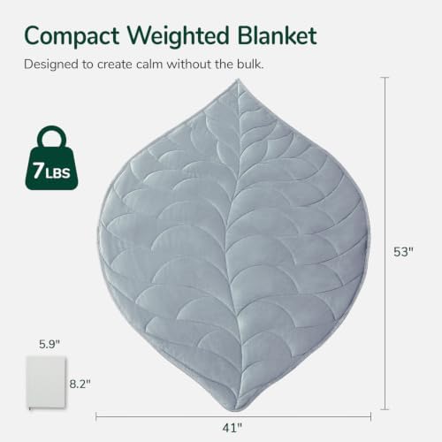 Weighted Lap Blanket for Adults, 7 lbs 41" x 53", Leaf Pattern, Light Blue - Image 2