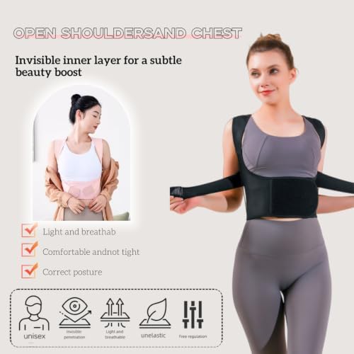 Back Brace for Women and Men,Shoulder Straightener,Back straightener,Adjustable Posture Corrector Suitable for Upper and Lower Back Pain Relief-Scoliosis,Hunchback,Spine Corrector (Size S) - Image 2