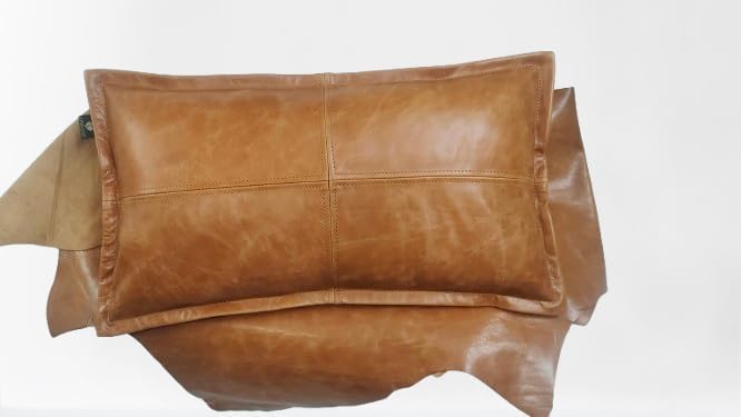 LL LEATHER LOVERS 100% Lambskin Leather Pillow Cover - Sofa Cushion Case - Decorative Throw Covers for Living Room & Bedroom, Light Brown Crunch Box Pack of 1-16X24 Inch - Image 2