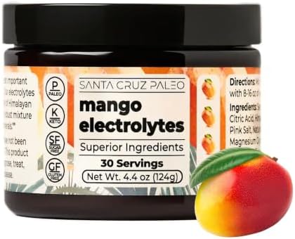 Santa Cruz Paleo Electrolyte Powder, Mango Flavor, Sugar Free Hydration Drink Mix with Himalayan Pink Salt, Sea Salt, Magnesium Glycinate, Potassium Chloride, Sweetened with Stevia, 30 Servings by SantaCruzPaleo