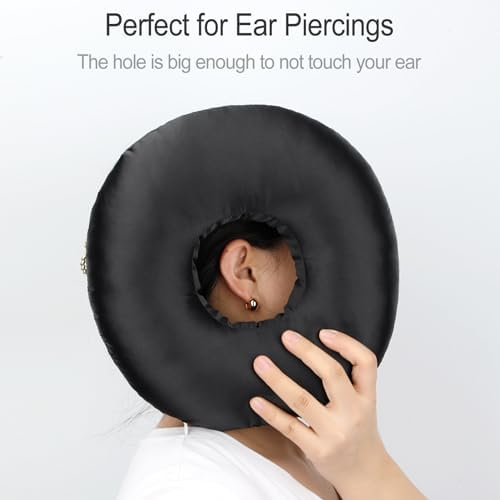 Silky Satin Piercing Pillow Ear Pillows Donut with Hole for Ear Pain CNH Piercing Pain Relief Sleeping Pressure Sore Side Sleepers Smooth Cooling Ear Guard Protector, Black - Image 5