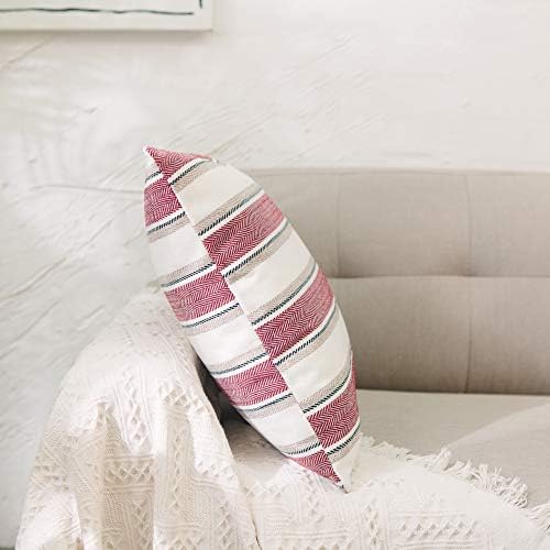2 piece Stripe Pillow Case Soft Linen Square Decorative Throw Cushion Cover Pillowcase with Hidden Zipper for Sofa 22" x 22 " - Image 4