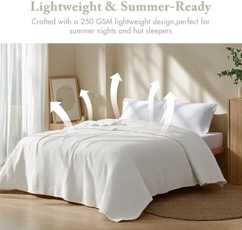 Madison Park 100% Cotton Breathable Queen Size Blanket for Bed, Cream - Image 2
