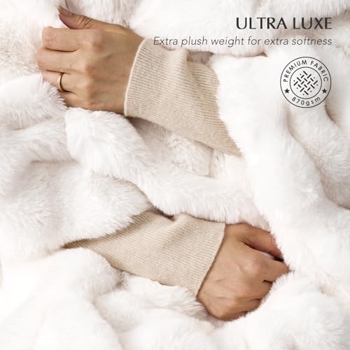 EverGrace Faux Rabbit Fur Bubble Throw Blanket, 90"x90", Ivory White - Image 3
