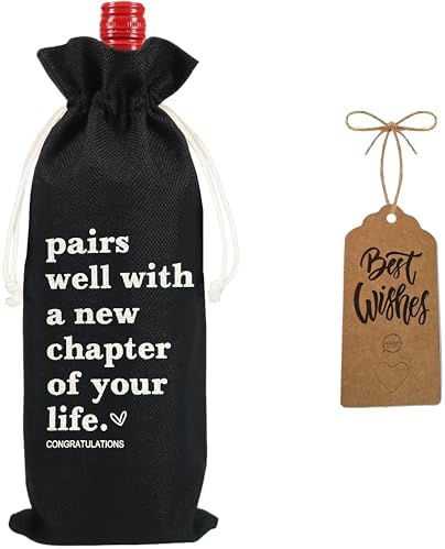 1Pcs New Chapter Wine Bag New Beginning New Business Owner Gifts Wine Bag, Pairs Well With a New Chapter of Your Life with 1Pcs Kraft Blessing Cards and natural jute rope（Black） by Yourloveisourmotivation%EF%BC%81