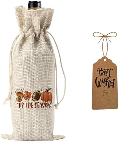 1Pcs Tis the Season Fall Wine Bag Fall Thanksgiving Gifts for Women Men Thanksful Gifts Wine Bag, with 1Pcs Kraft Blessing Cards and natural jute rope by Yourloveisourmotivation%EF%BC%81